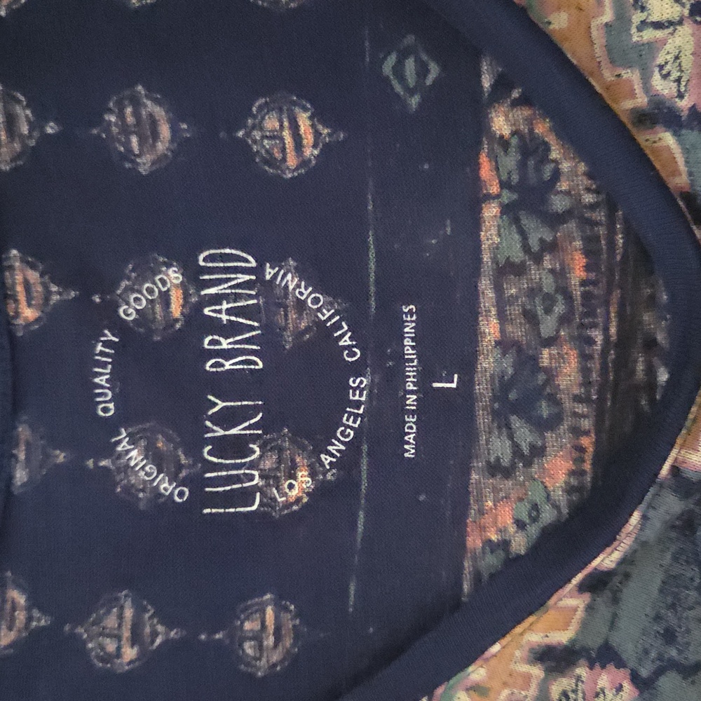 Lucky Brand Blue, Cream & Peach Graphic Top - Picture 4 of 6